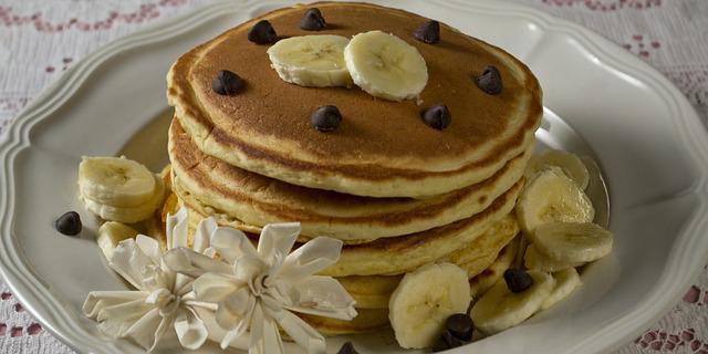 Banana pancake decorated with chocolate chips